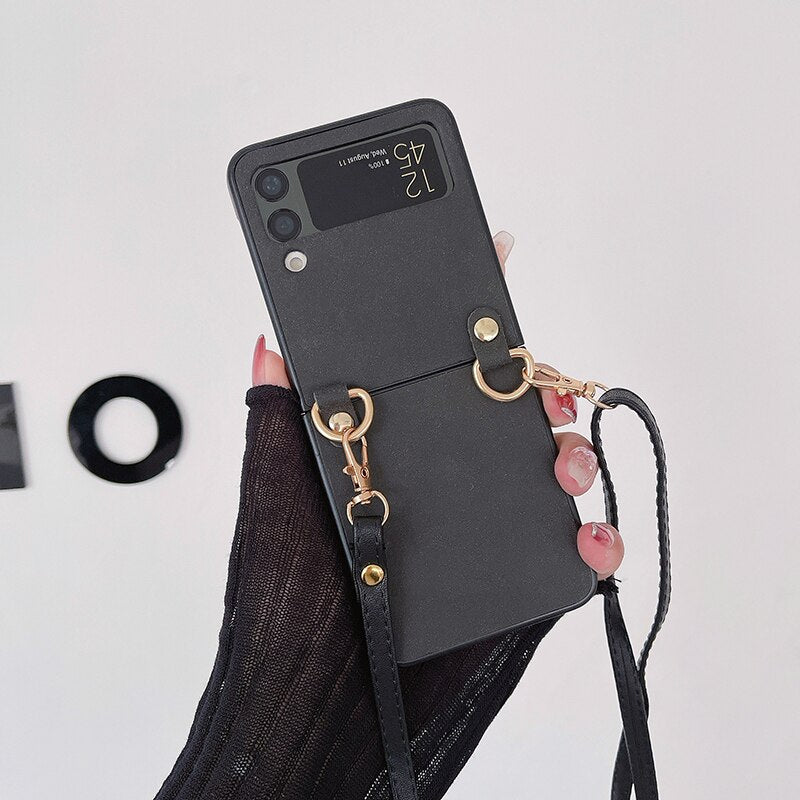 Crossbody Leather Cover With Lanyard Strap For Samsung Galaxy Z Flip