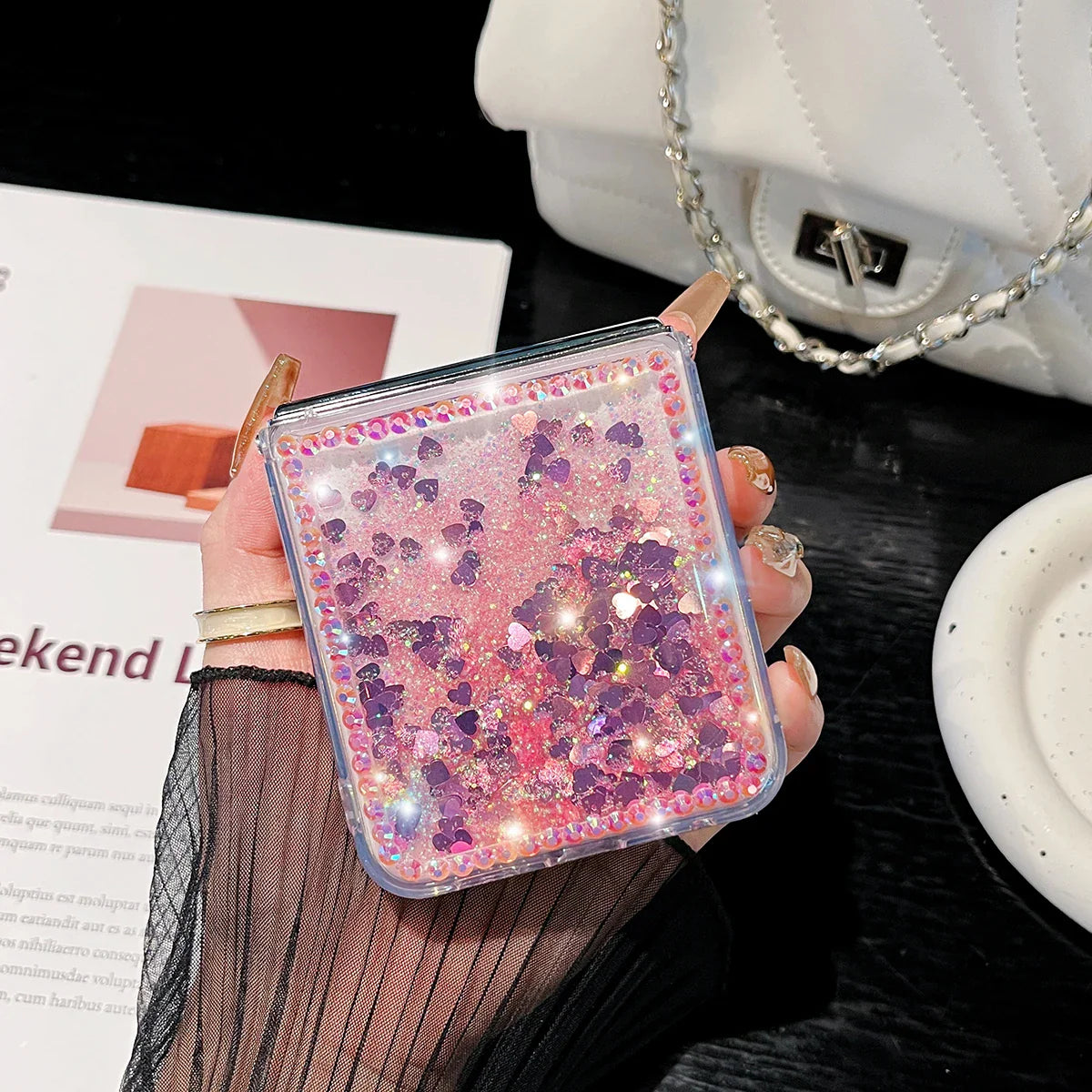 Cute Pearl Diamond Glitter Case for Samsung Galaxy Z Flip 4/5/6/7