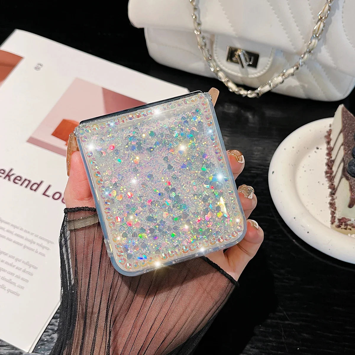 Cute Pearl Diamond Glitter Case for Samsung Galaxy Z Flip 4/5/6/7