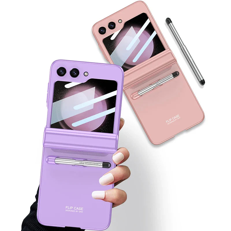 Magnetic Hinge Protection Case With Touch Pen For Galaxy Z Flip