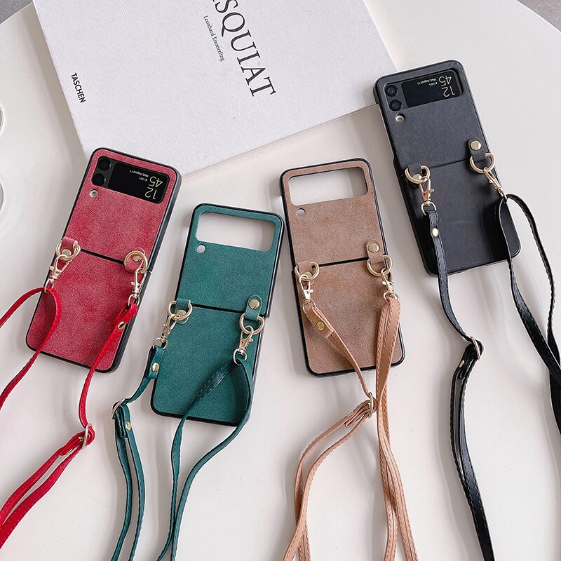 Crossbody Leather Cover With Lanyard Strap For Samsung Galaxy Z Flip