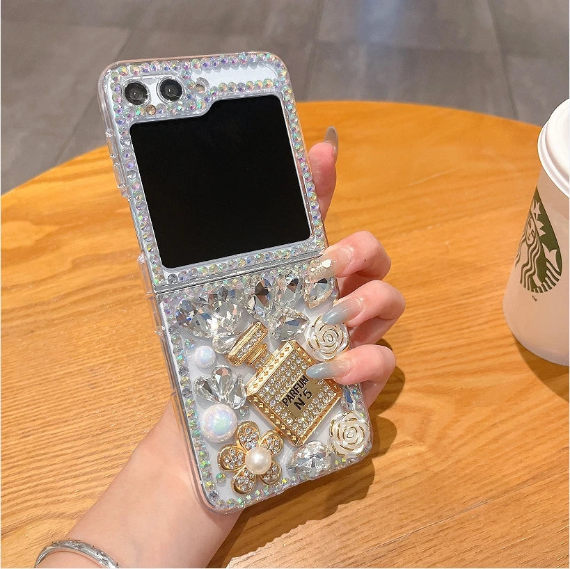 Bling Diamond Flower Bear Case for Samsung Galaxy Z Flip 4/5/6/7