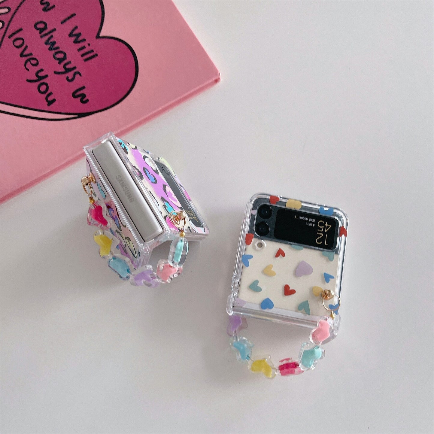 Cute Flower Bracelet Chain Heart Case for Samsung Galaxy Z Flip Series