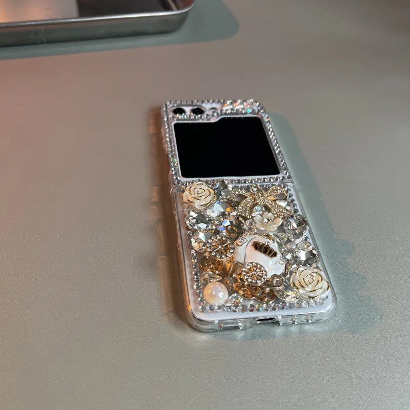 Bling Diamond Flower Bear Case for Samsung Galaxy Z Flip 4/5/6/7