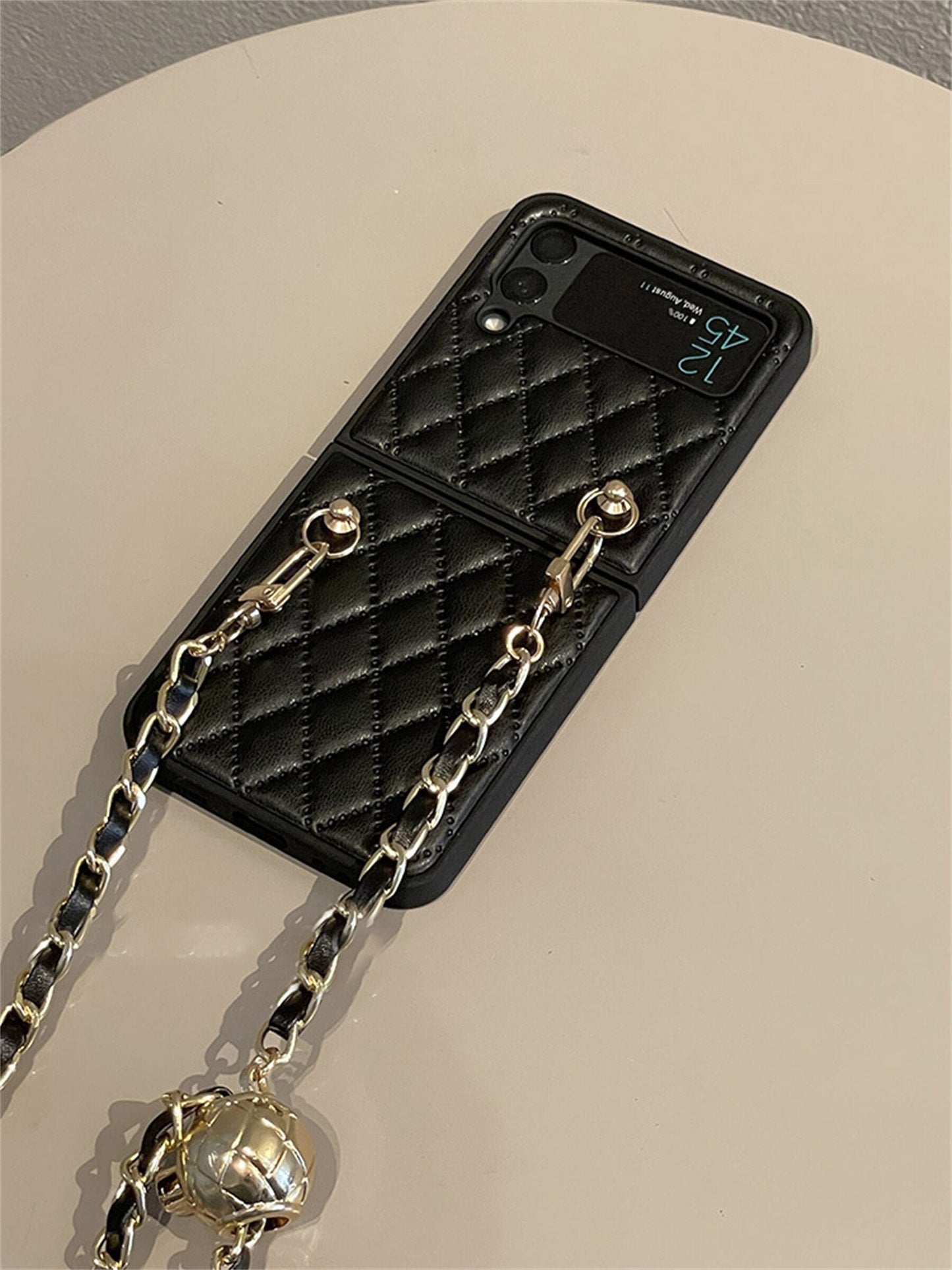 Luxury Adjustable Leather Chain Retro Rhombus Case for Samsung Galaxy Z Flip Series