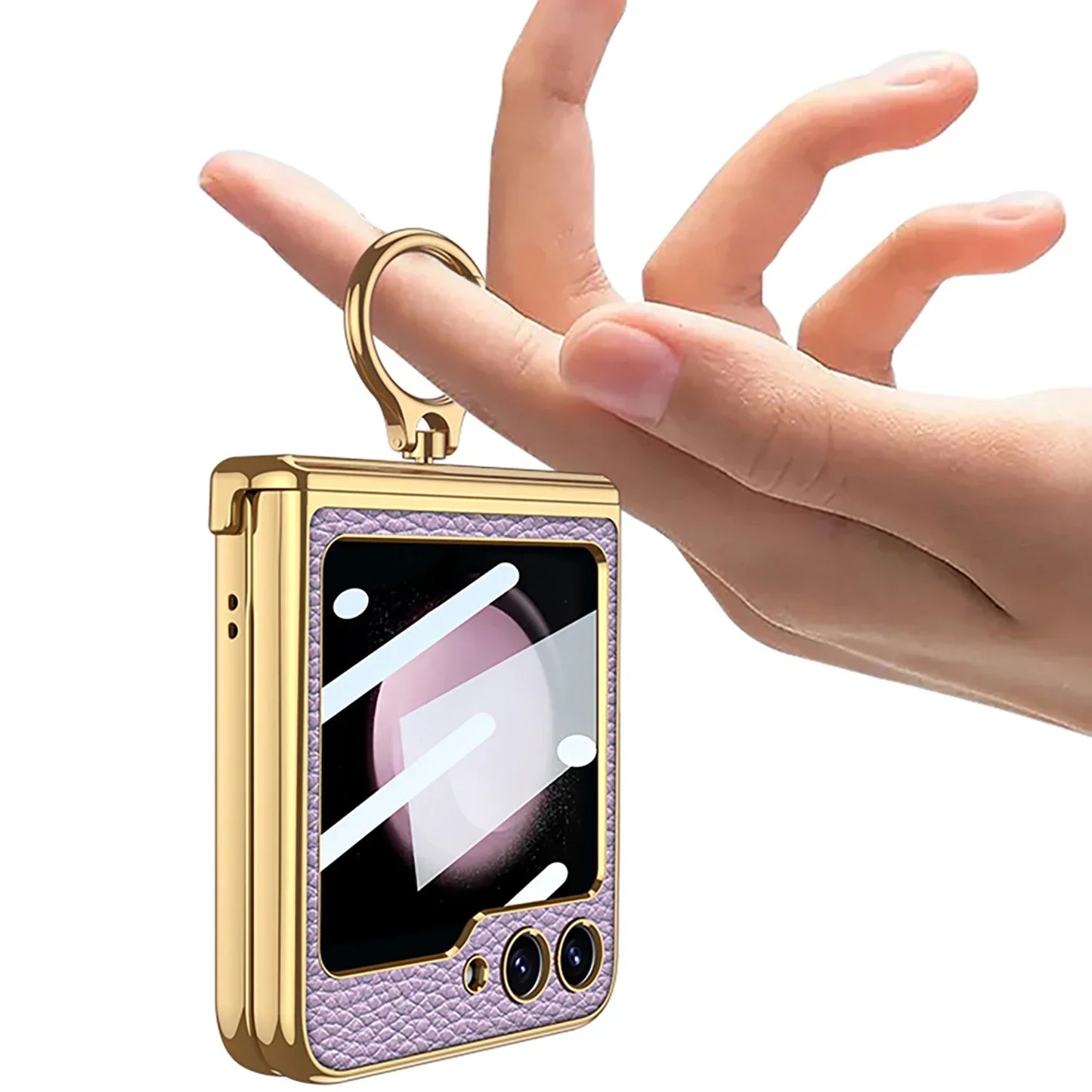 Leather Case With Front Glass & Bracket For Galaxy Z Flip Series