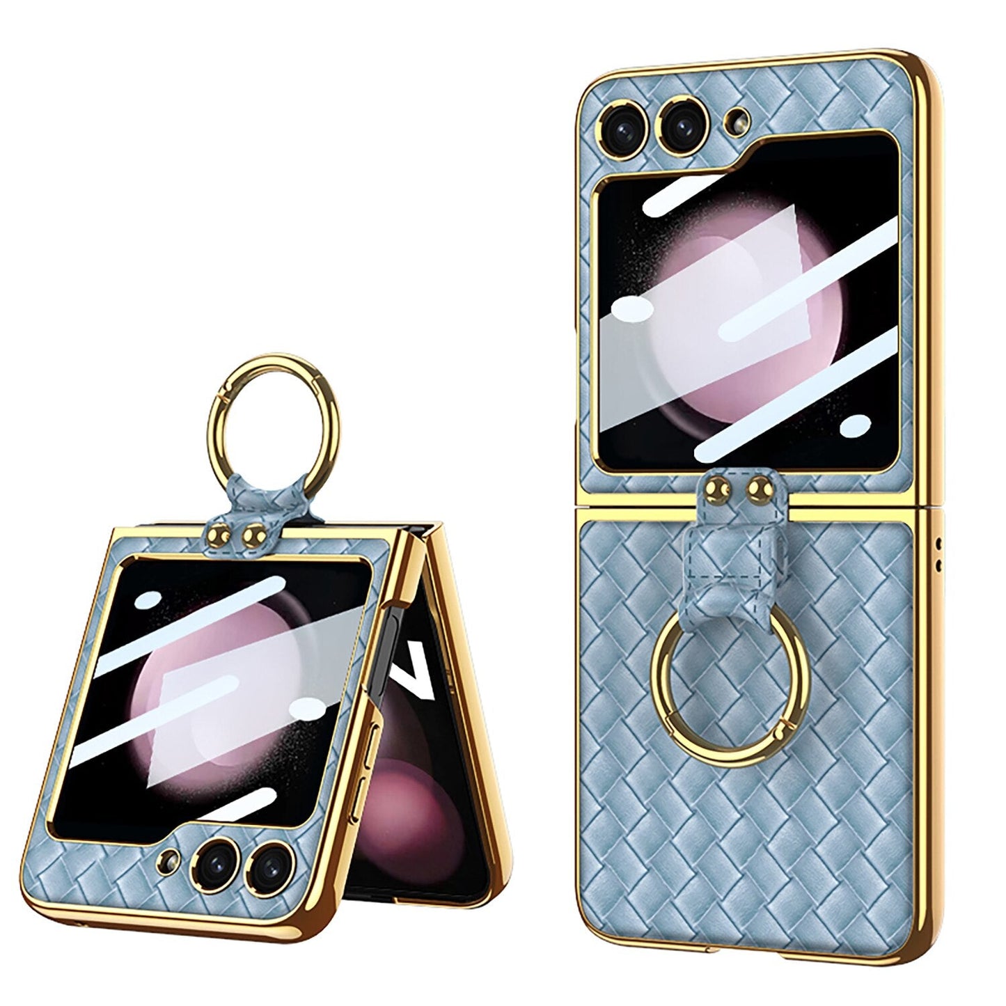 Leather Pattern Case with Ring Holder Bracket for Samsung Galaxy Z Flip Series