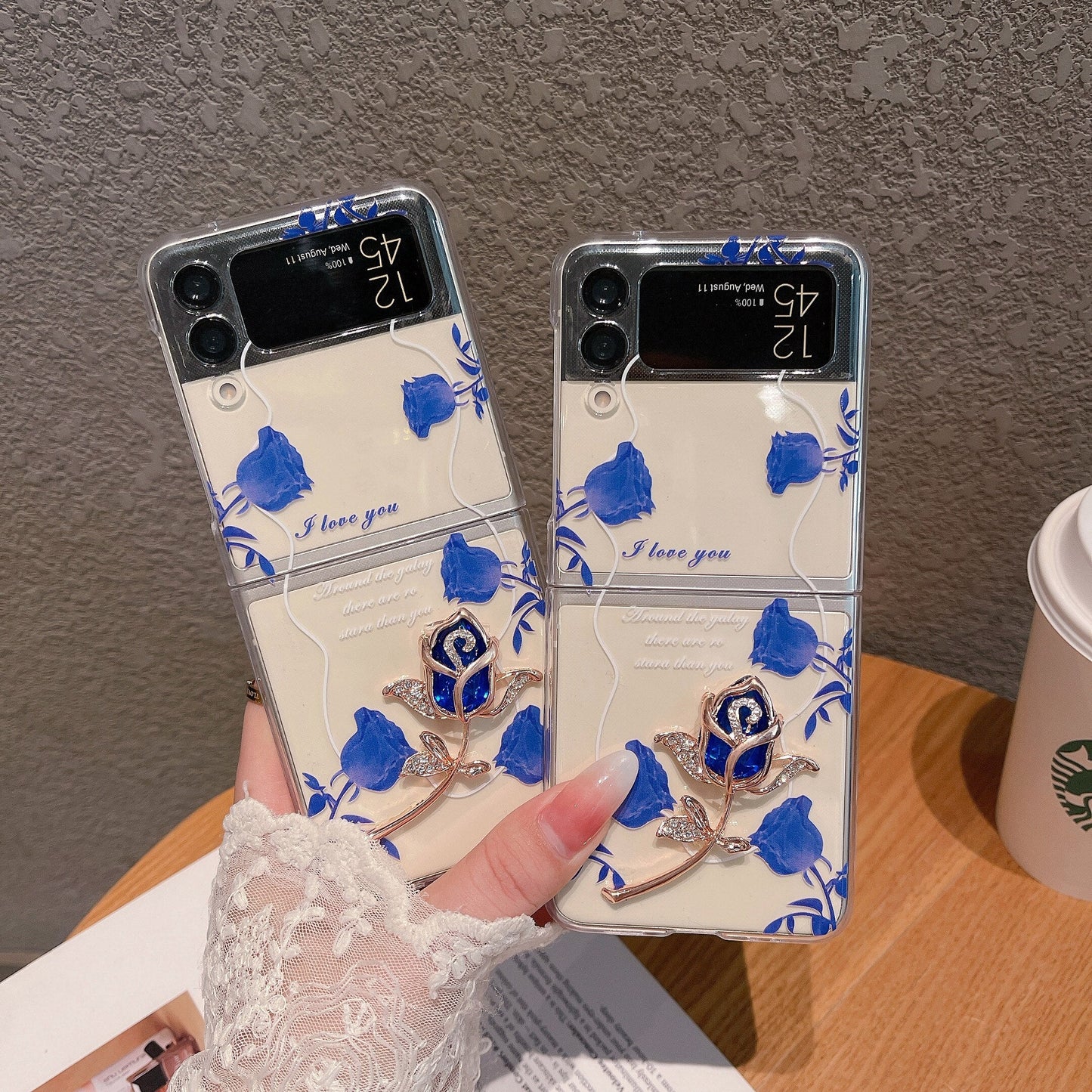 Painted 3D Blue Rose Case for Samsung Galaxy Z Flip