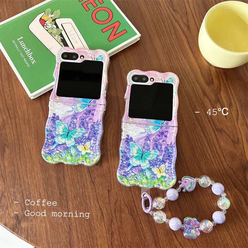 Cute Moon Butterfly Bracelet Phone Case for Samsung Galaxy Z Flip 4/5/6/7