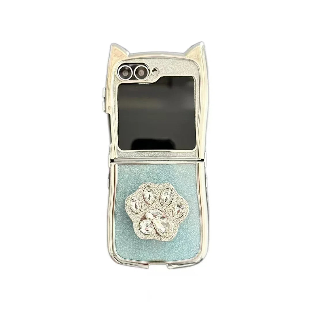 Cute Cat Ear Paw Case For Z Flip