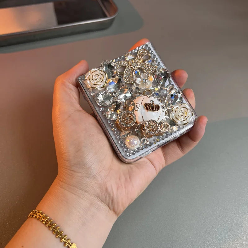 Bling Diamond Flower Bear Case for Samsung Galaxy Z Flip 4/5/6/7