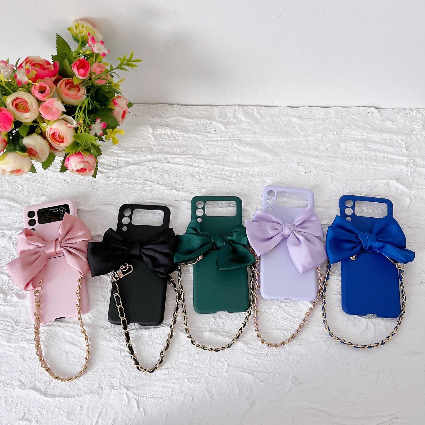 Korean 3D Leather Bow Lanyard Necklace Strap Hard Phone Case For Samsung Galaxy Z Flip Series