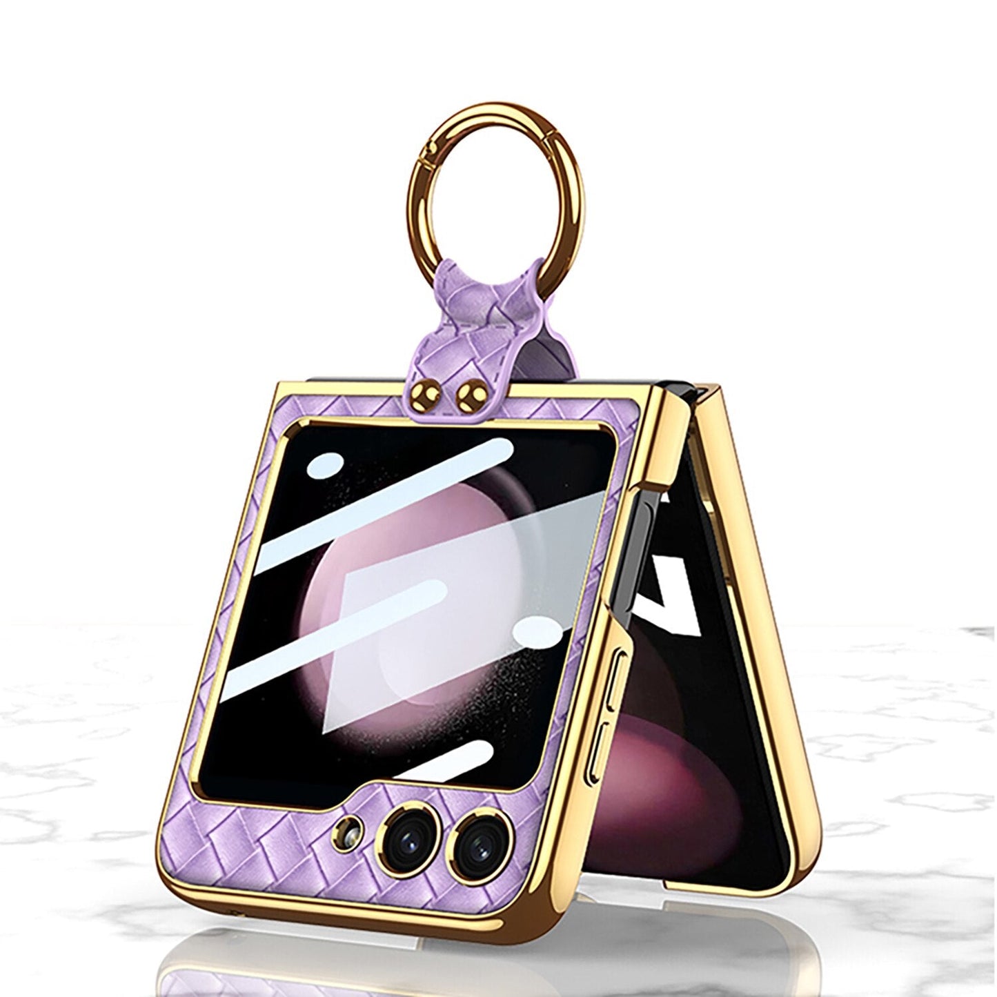 Leather Pattern Case with Ring Holder Bracket for Samsung Galaxy Z Flip Series