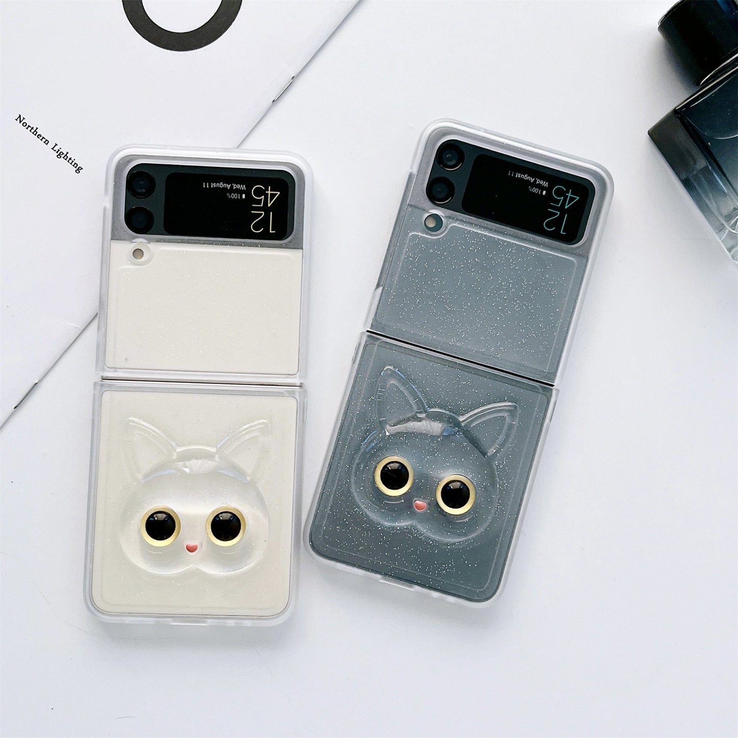 Luxury Cute Cat Transparent Case for Samsung Galaxy Z Flip 4