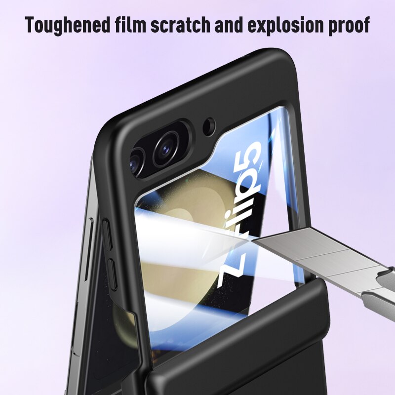Shockproof Matte Case with Front Screen Glass For Samsung Galaxy Z Flip