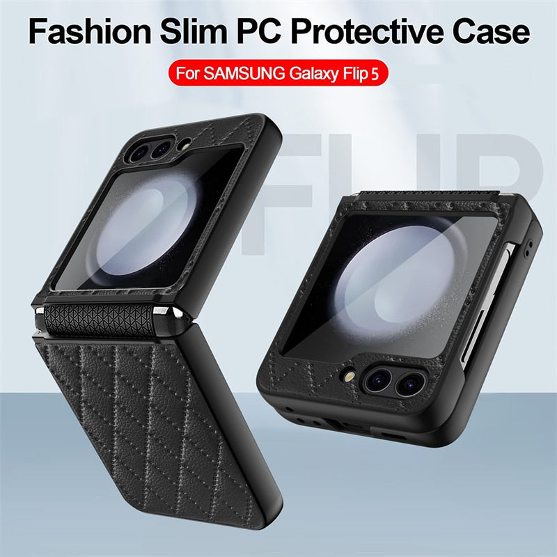 Leather Case With Lens Film Protected For Samsung Galaxy Z Flip Series