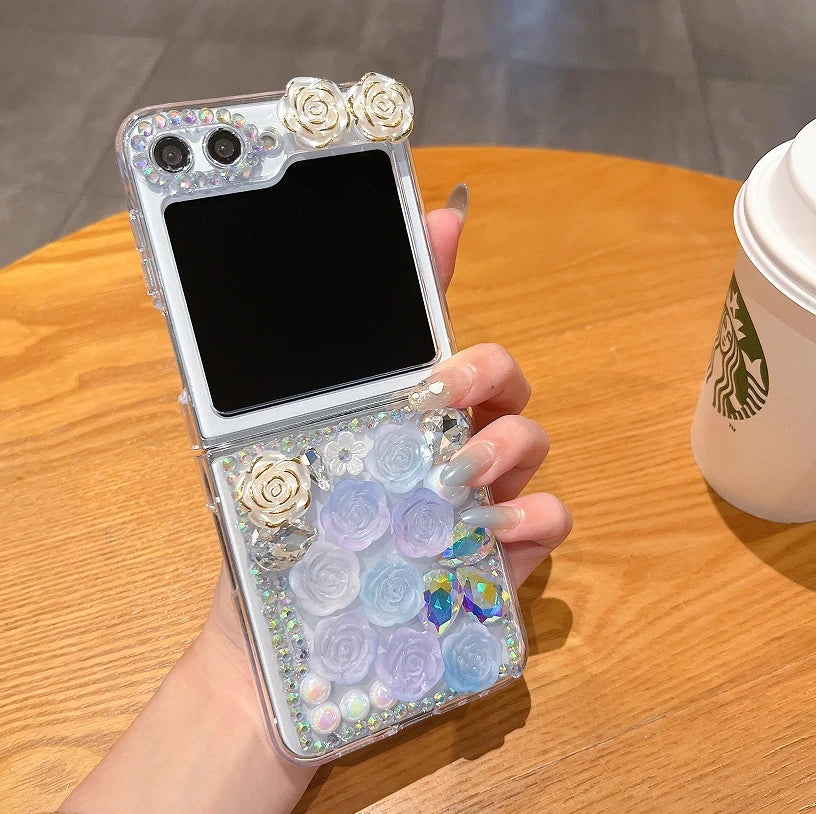 Bling Diamond Flower Bear Case for Samsung Galaxy Z Flip 4/5/6/7