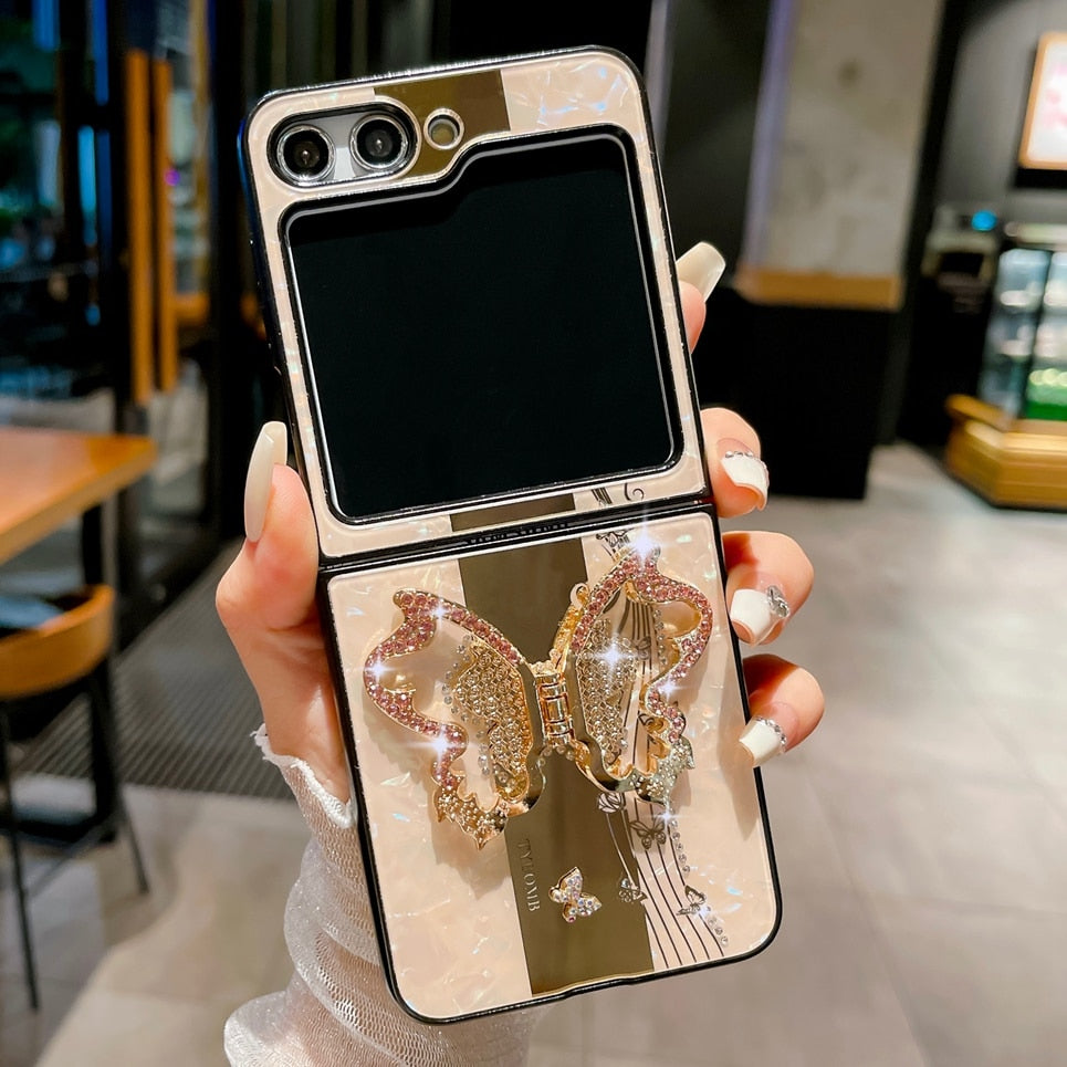 Luxury Glitter Case with Butterfly Stand Holder for Samsung Galaxy Z Flip 5