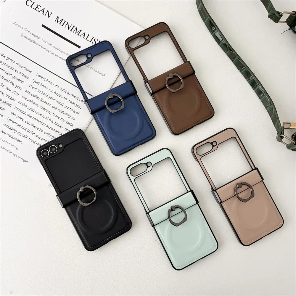 Leather Ring Holder Case for Galaxy Z Flip Series