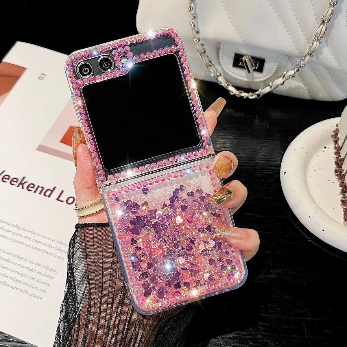 Cute Pearl Diamond Glitter Case for Samsung Galaxy Z Flip 4/5/6/7