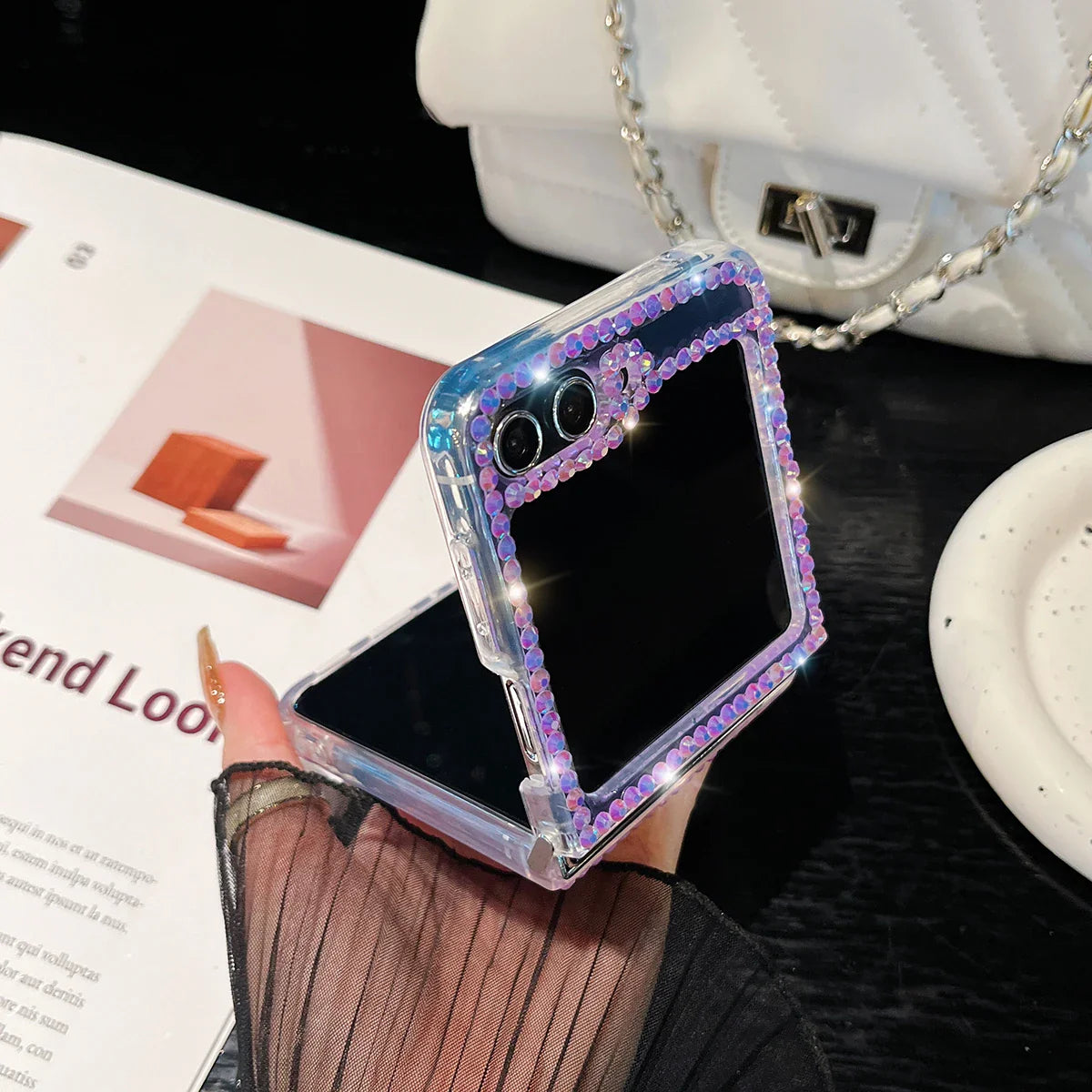 Cute Pearl Diamond Glitter Case for Samsung Galaxy Z Flip 4/5/6/7