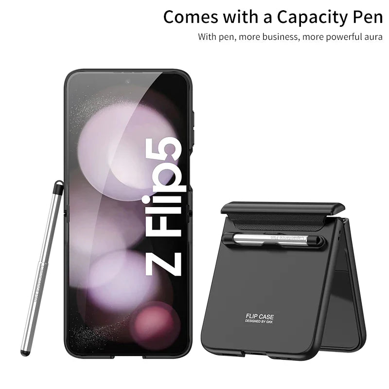 Magnetic Hinge Protection Case With Touch Pen For Galaxy Z Flip