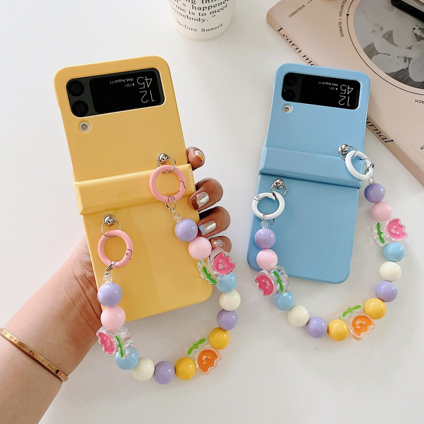 Cute Colorful Flowers Bracelet Phone Case For Samsung Galaxy Z Flip Series