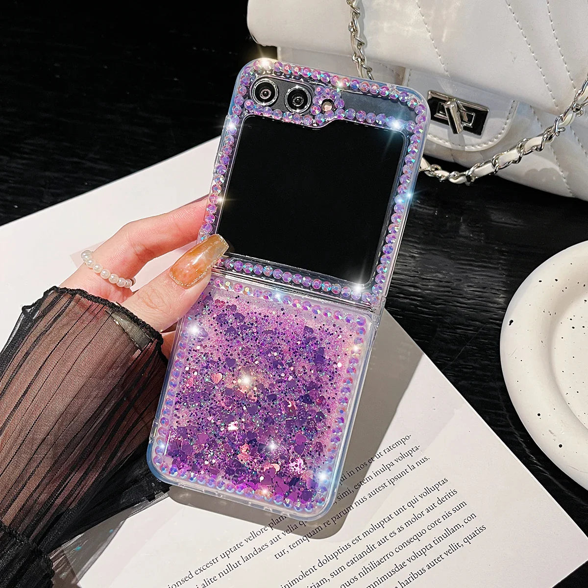 Cute Pearl Diamond Glitter Case for Samsung Galaxy Z Flip 4/5/6/7