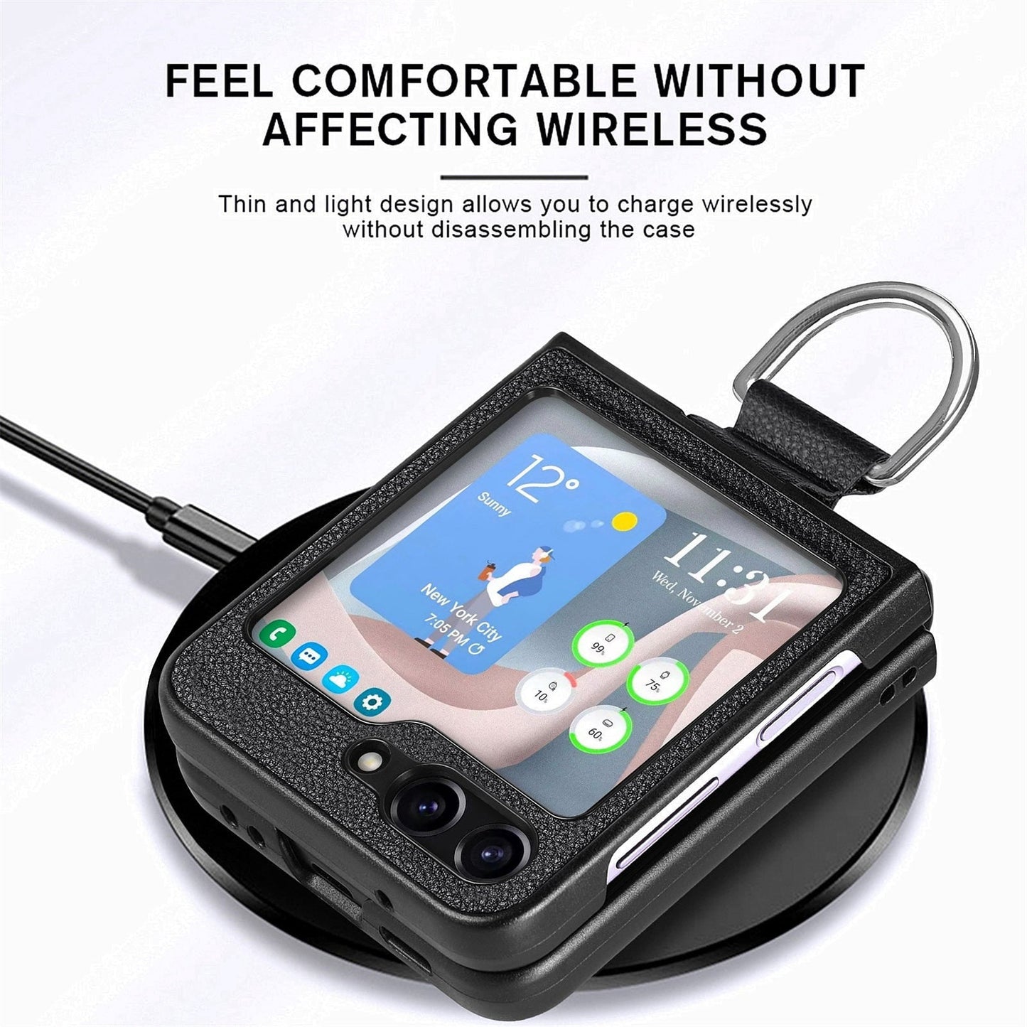Shockproof Leather Portable Ring Case for Samsung Galaxy Z Flip