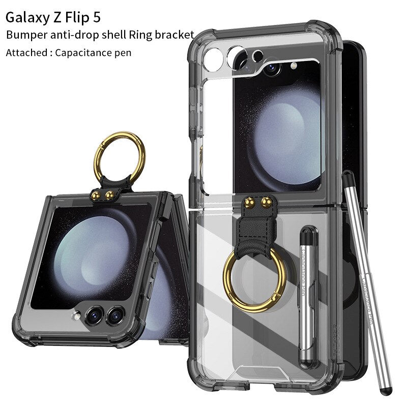 Transparent Shockproof Case with Ring holder for Samsung Galaxy Z Flip