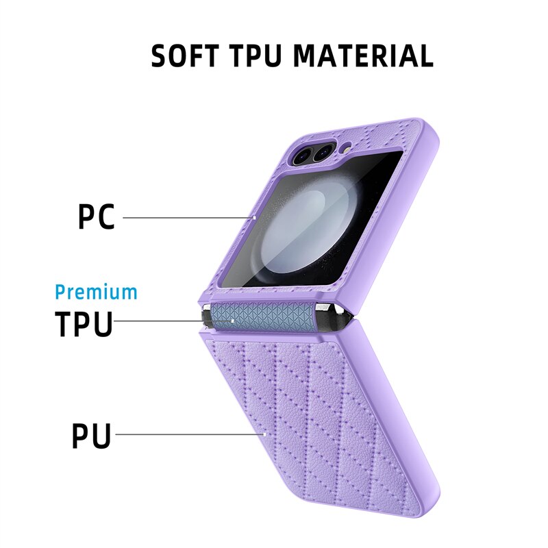 Leather Case With Lens Film Protected For Samsung Galaxy Z Flip Series