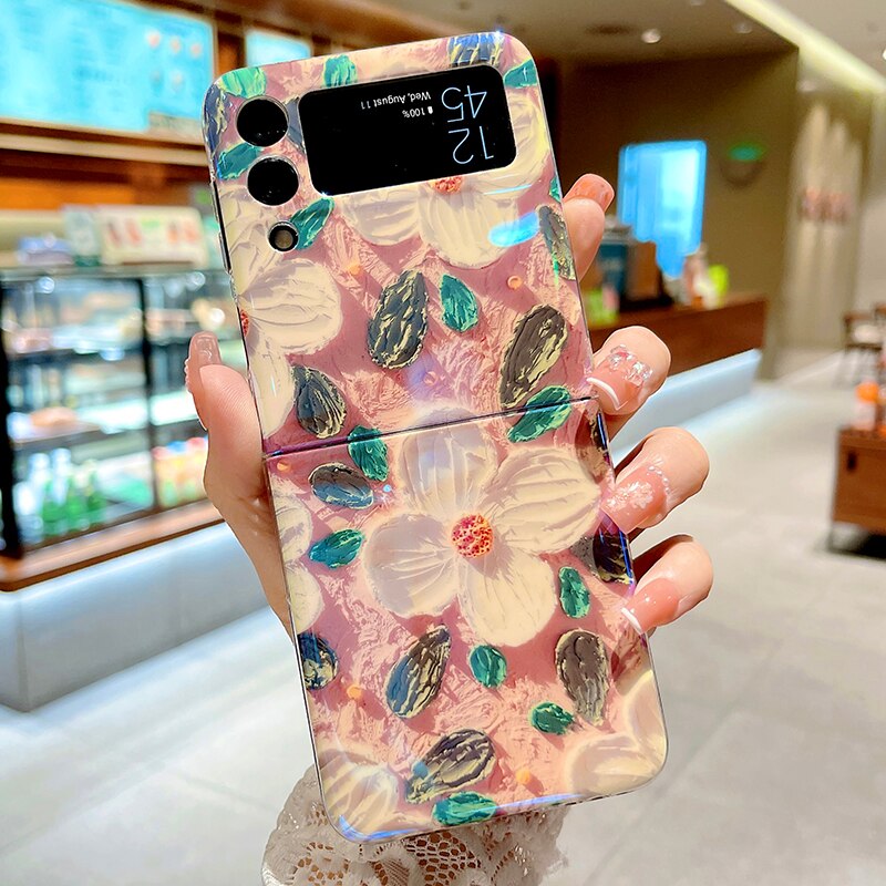 Blu-ray Oil Painting Flowers Case For Samsung Galaxy Z Flip Series