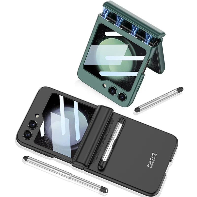 Magnetic Hinge Protection Case With Touch Pen For Galaxy Z Flip