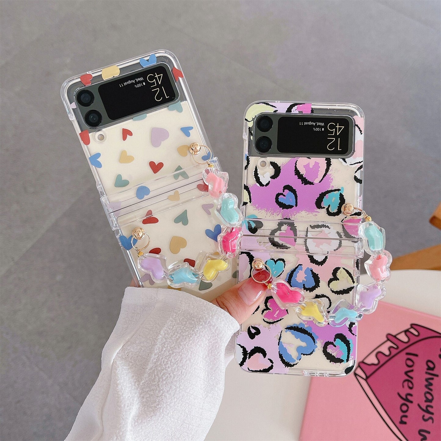 Cute Flower Bracelet Chain Heart Case for Samsung Galaxy Z Flip Series