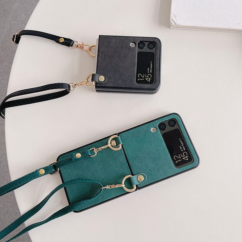Crossbody Leather Cover With Lanyard Strap For Samsung Galaxy Z Flip