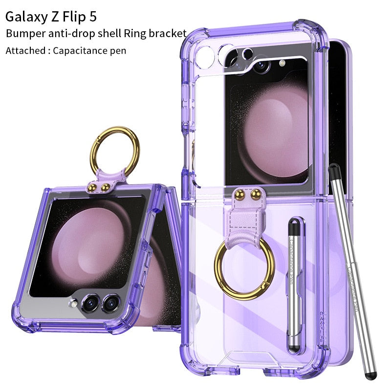 Transparent Shockproof Case with Ring holder for Samsung Galaxy Z Flip