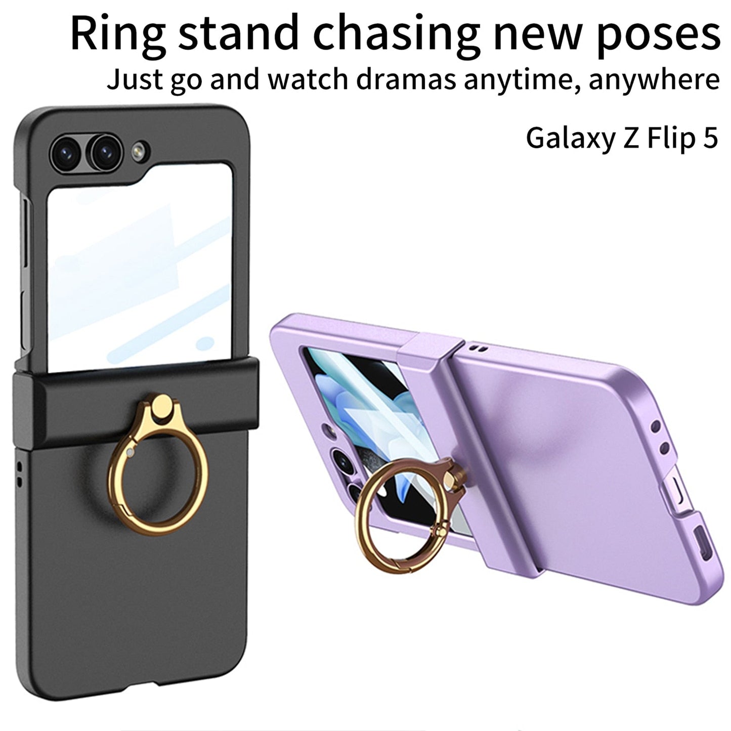 Ultra-thin Matte Case with Ring Bracket & Screen Protective For Samsung Galaxy Z Flip
