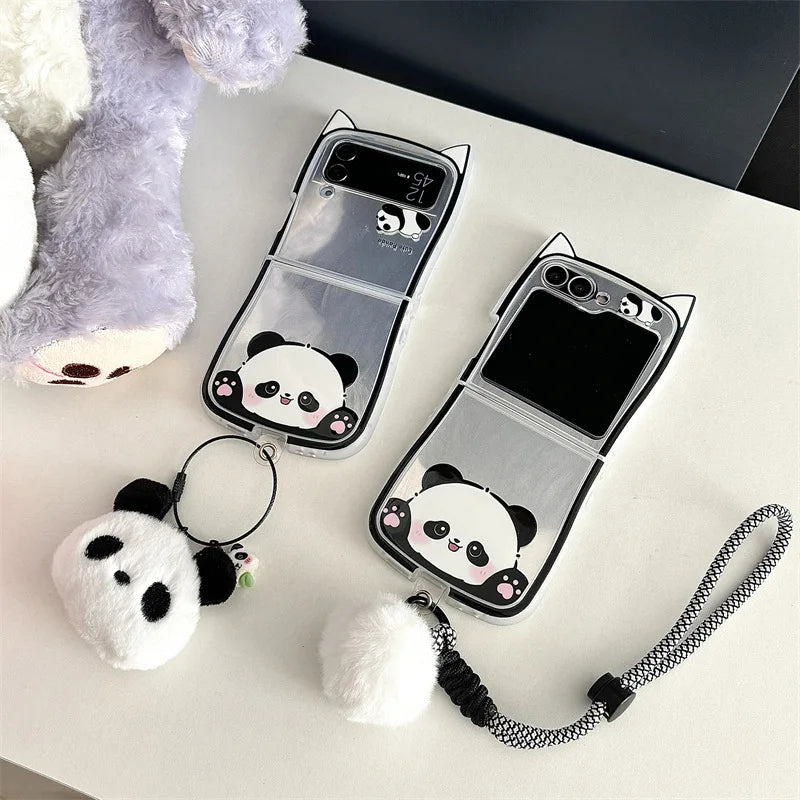 Cute Panda Cat Ears Phone Case for Samsung Galaxy Z Flip 4/5/6/7