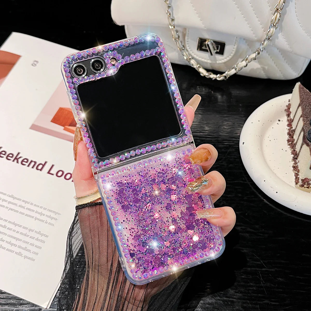 Cute Pearl Diamond Glitter Case for Samsung Galaxy Z Flip 4/5/6/7