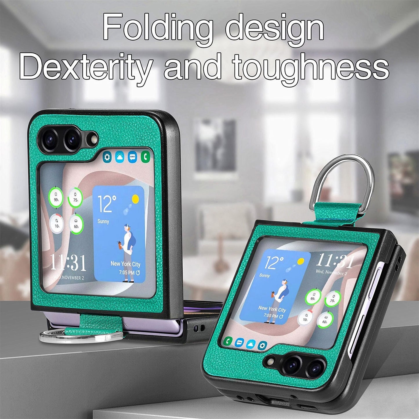 Shockproof Leather Portable Ring Case for Samsung Galaxy Z Flip