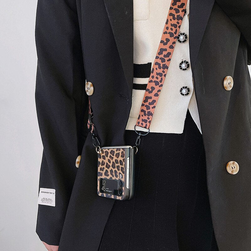 Crossbody Leopard Case with Bracket Holder For Samsung Galaxy Z Flip