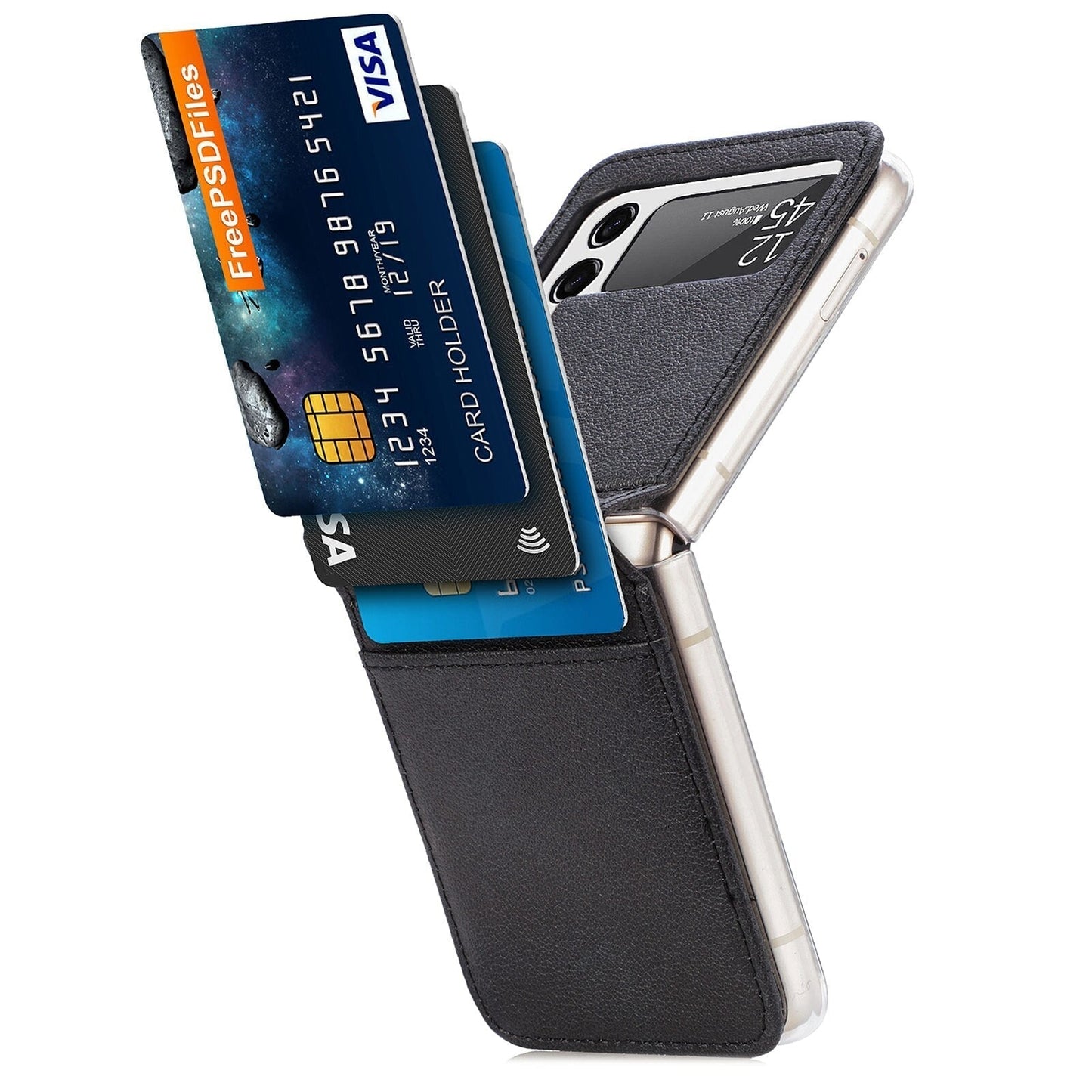 Leather Case With Card Holder For Z Flip Series