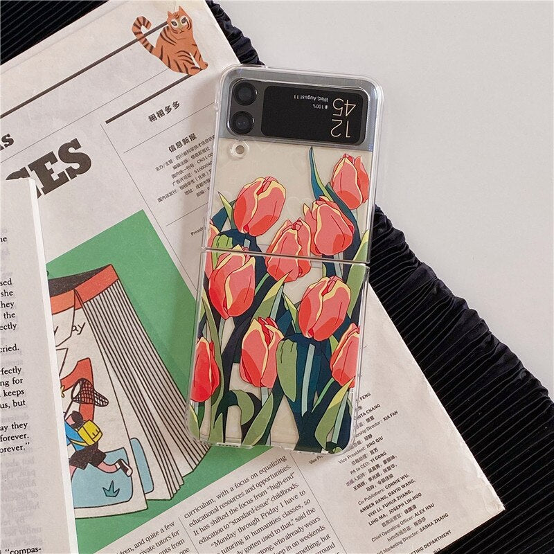 Pretty Tulip Flowers Clear Cover For Samsung Galaxy Z Flip Series