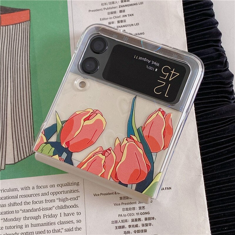 Pretty Tulip Flowers Clear Cover For Samsung Galaxy Z Flip Series