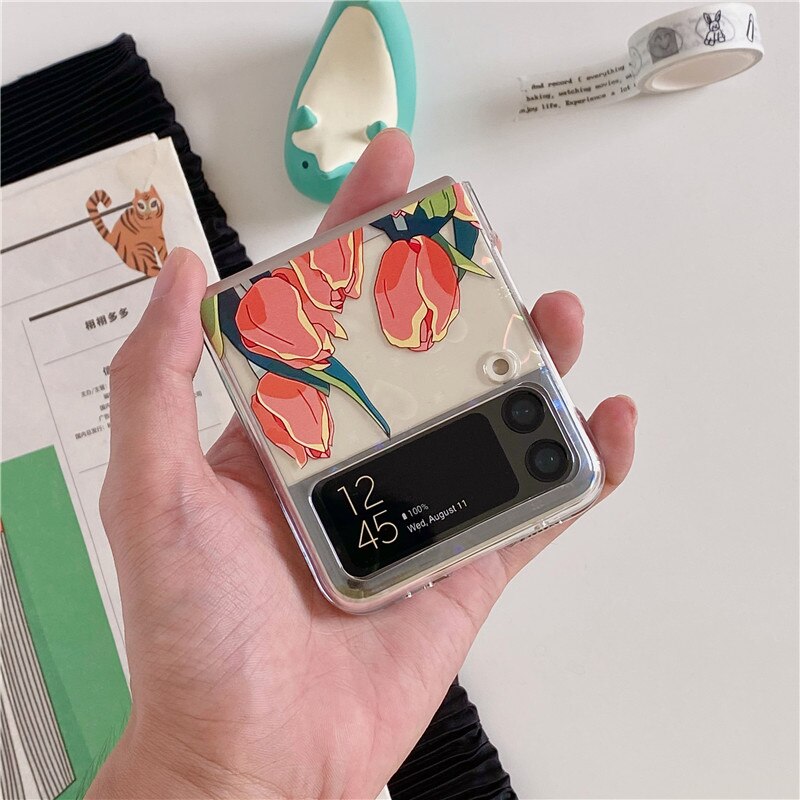 Pretty Tulip Flowers Clear Cover For Samsung Galaxy Z Flip Series