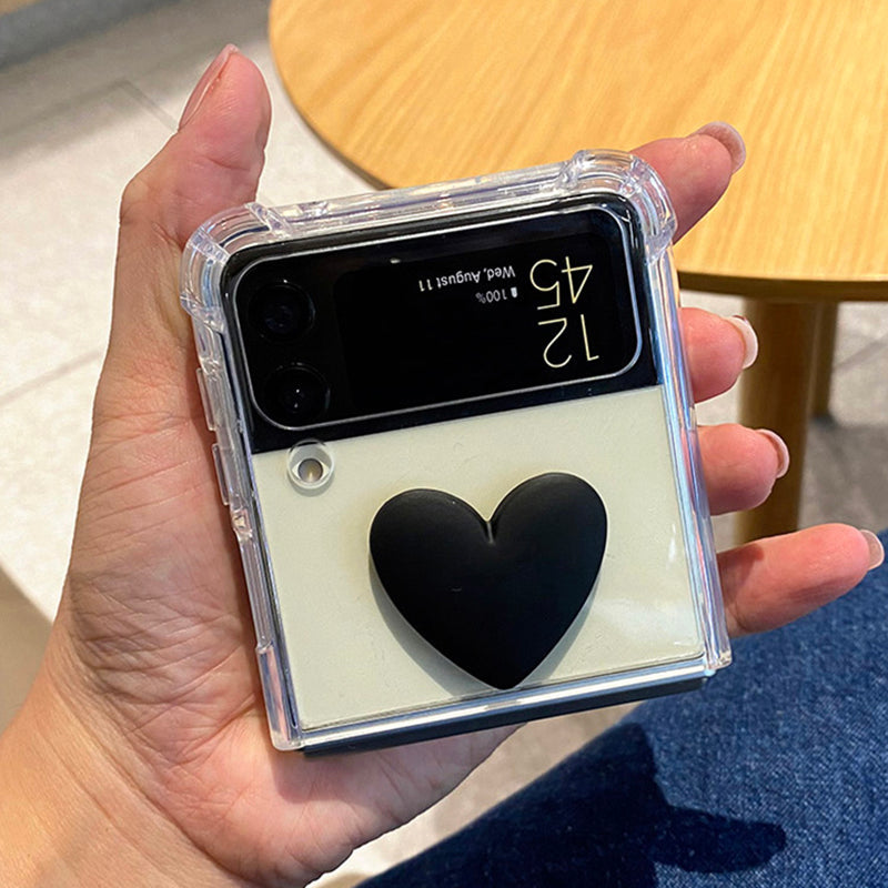 Cute 3D Black Heart Transparent PC Hard Slim Phone Case For Samsung Galaxy Z Flip