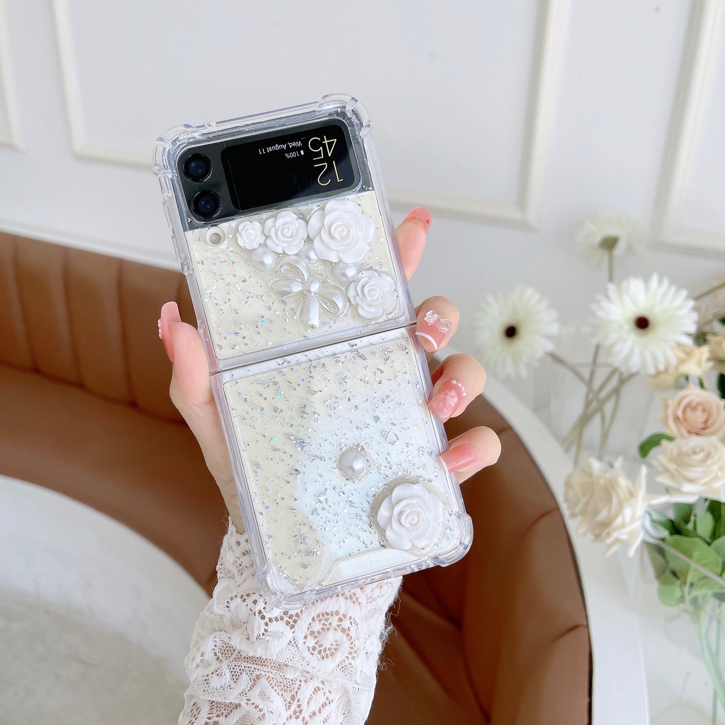 Transparent 3D Rose Glitter Case For Galaxy Z Flip Series