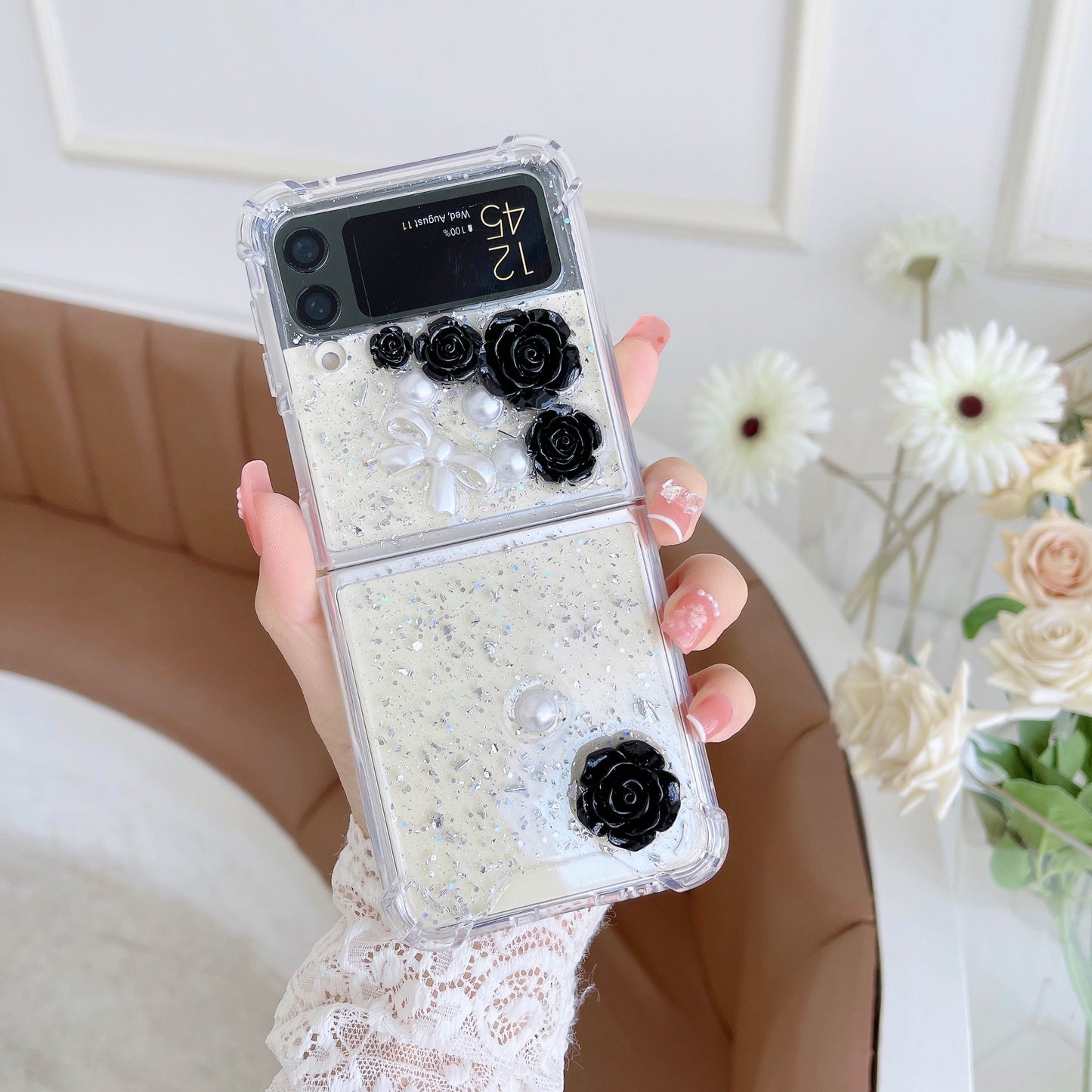 Transparent 3D Rose Glitter Case For Galaxy Z Flip Series