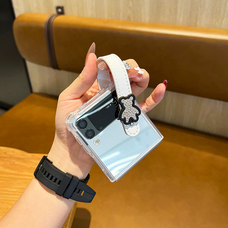 Mirror Case With Leather Wrist Strap Stand For Galaxy Z Flip Series