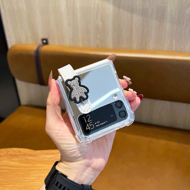 Mirror Case With Leather Wrist Strap Stand For Galaxy Z Flip Series